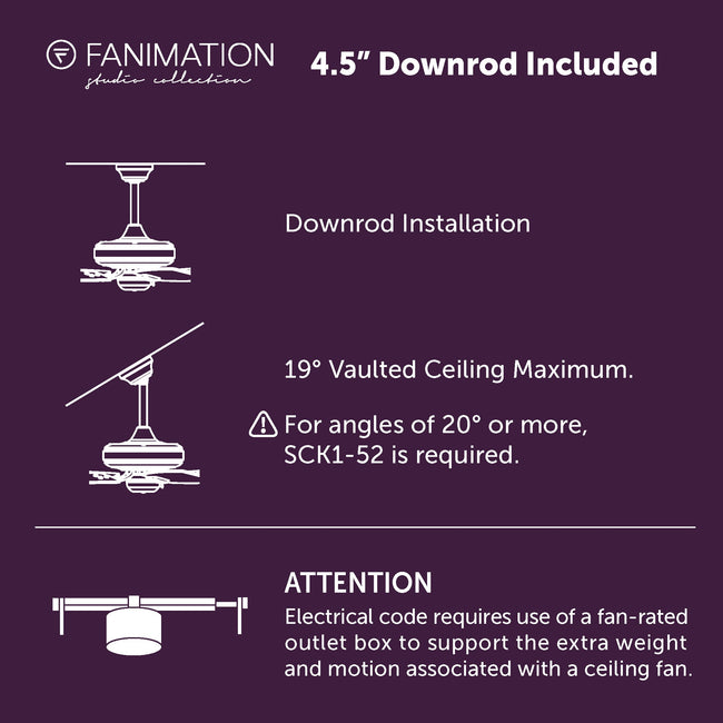 Fanimation LP7678LBN Navy - 52 inch - BN with GRY Blades and LED LK: downrod and installation notes [Fanimation-LP7678LBN|CUSTOM|8]