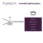 Fanimation LP7678LMW Blush - 52 inch - MW with MW Blades and LED LK: included lighting specs [Fanimation-LP7678LMW|CUSTOM|7]