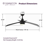 Fanimation LP8066LBL AireDuo - 48 inch - BL with BL Blades and LED LK: product dimensions diagram [Fanimation-LP8066LBL|CUSTOM|5]