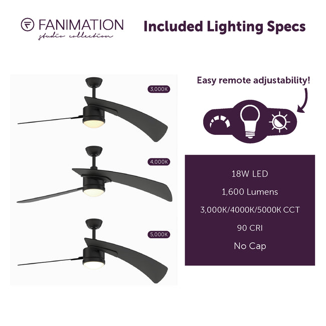 Fanimation LP8066LBL AireDuo - 48 inch - BL with BL Blades and LED LK: included lighting specs [Fanimation-LP8066LBL|CUSTOM|7]