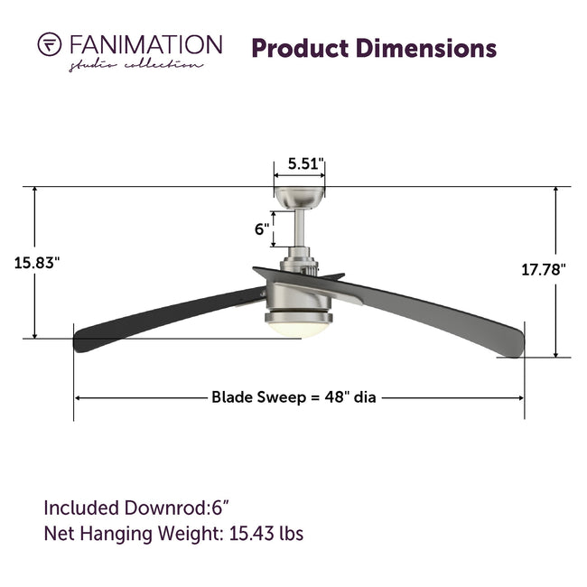 Fanimation LP8066LBN AireDuo - 48 inch - BN with BL Blades and LED LK: product dimensions diagram [Fanimation-LP8066LBN|CUSTOM|5]