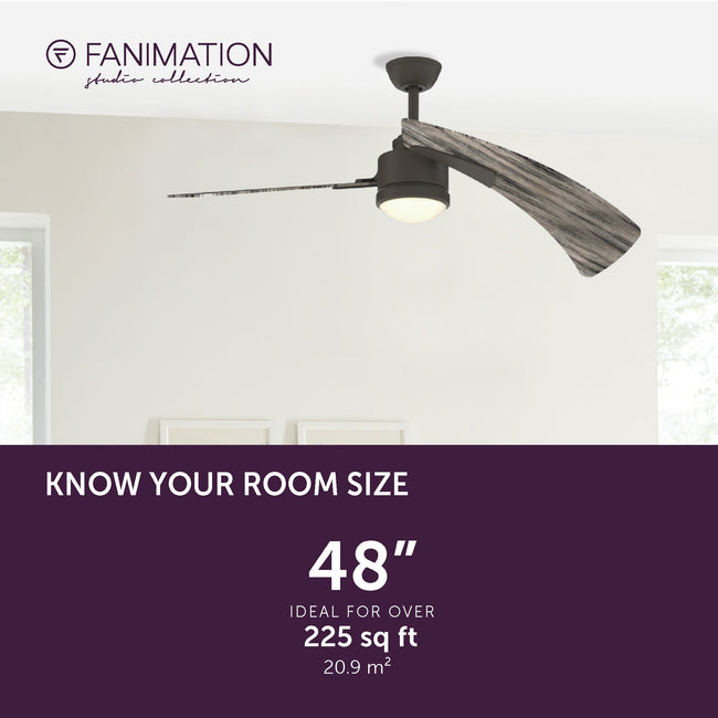Fanimation LP8066LGR AireDuo - 48 inch - GR with WE Blades and LED LK: room size guide [Fanimation-LP8066LGR|CUSTOM|4]