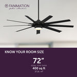 Fanimation LP8147SLBL Slinger - 72 inch - BL with BL Blades and LED LK: room size guide [Fanimation-LP8147SLBL|CUSTOM|4]