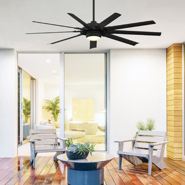 Fanimation LP8147SLBL Slinger - 72 inch - BL with BL Blades and LED LK: shown in a room setting [Fanimation-LP8147SLBL|CUSTOM|12]