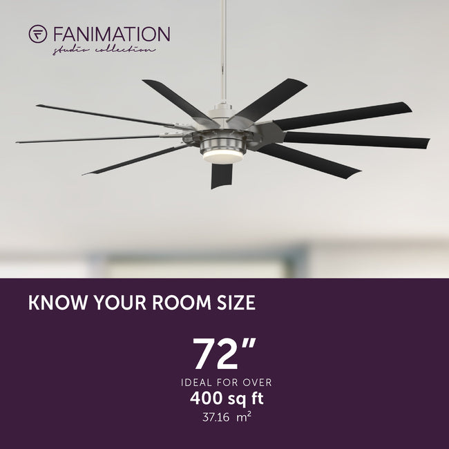 Fanimation LP8147SLBNBL Slinger - 72 inch - BN with BL Blades and LED LK: room size guide [Fanimation-LP8147SLBNBL|CUSTOM|4]