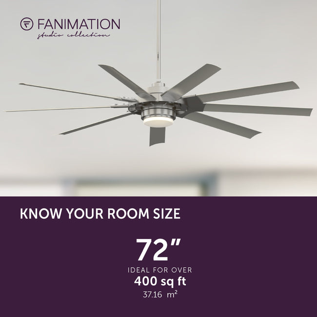 Fanimation LP8147SLBN Slinger - 72 inch - BN with GRY Blades and LED LK: room size guide [Fanimation-LP8147SLBN|CUSTOM|4]