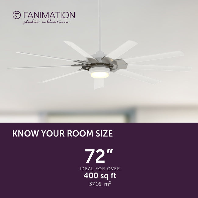 Fanimation LP8147SLMWBN Slinger - 72 inch - BN with MW Blades and LED LK: room size guide [Fanimation-LP8147SLMWBN|CUSTOM|2]