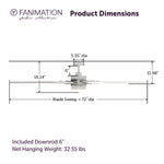 Fanimation LP8147SLMWBN Slinger - 72 inch - BN with MW Blades and LED LK: product dimensions diagram [Fanimation-LP8147SLMWBN|CUSTOM|3]