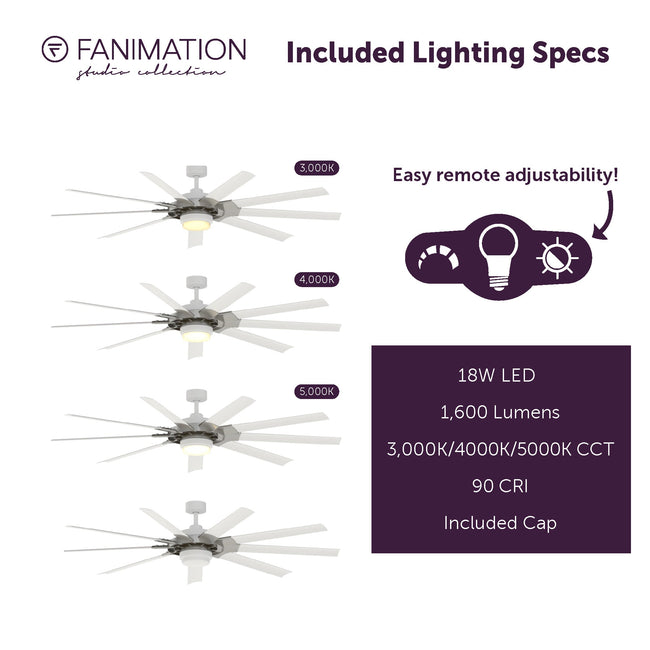Fanimation LP8147SLMWBN Slinger - 72 inch - BN with MW Blades and LED LK: included lighting specs [Fanimation-LP8147SLMWBN|CUSTOM|5]