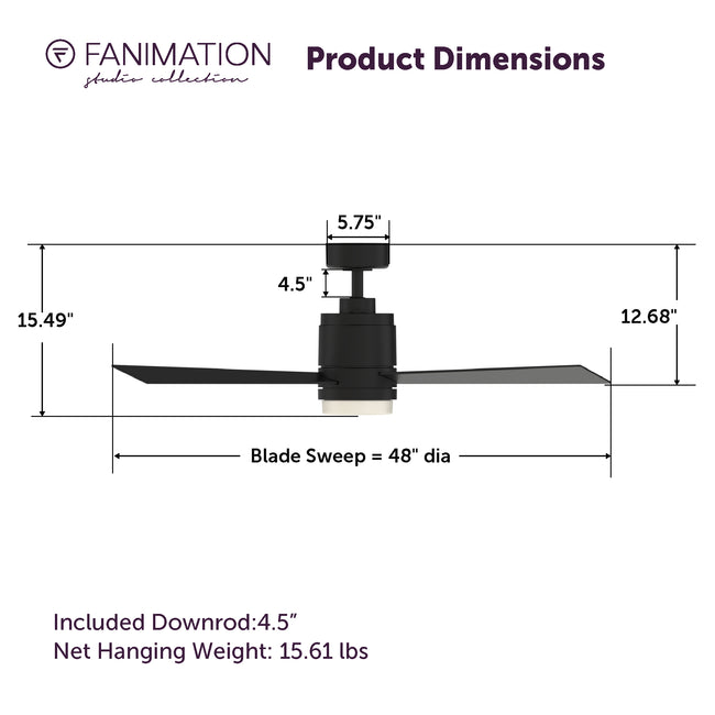 Fanimation LP8177LBLW All-Weather Pylon - 48 inch - BLW with LED LK: product dimensions diagram [Fanimation-LP8177LBLW|CUSTOM|5]