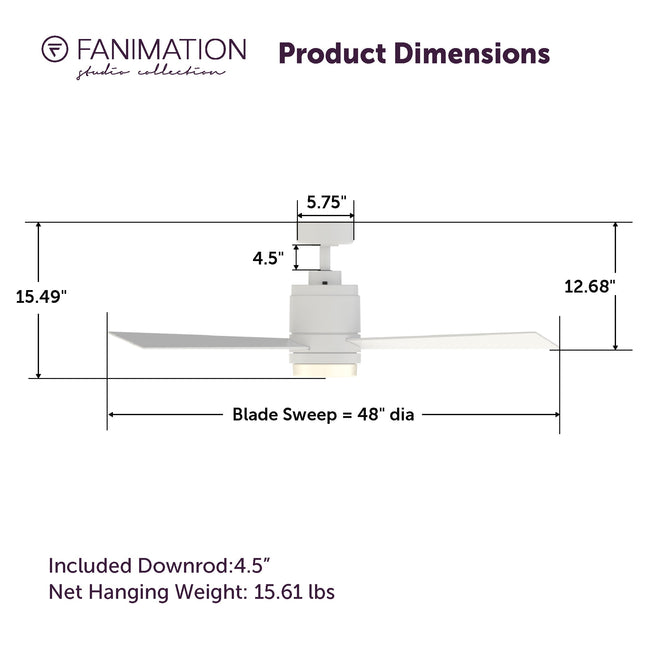 Fanimation LP8177LMWW All-Weather Pylon - 48 inch - MWW with LED LK: product dimensions diagram [Fanimation-LP8177LMWW|CUSTOM|5]