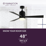 Fanimation LP8277LBL Pylon - 48 inch - BL with BL/SL Blades and LED LK: room size guide [Fanimation-LP8277LBL|CUSTOM|4]