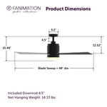 Fanimation LP8277LBL Pylon - 48 inch - BL with BL/SL Blades and LED LK: product dimensions diagram [Fanimation-LP8277LBL|CUSTOM|5]