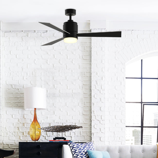 Fanimation LP8277LBL Pylon - 48 inch - BL with BL/SL Blades and LED LK: shown in a room setting [Fanimation-LP8277LBL|CUSTOM|12]