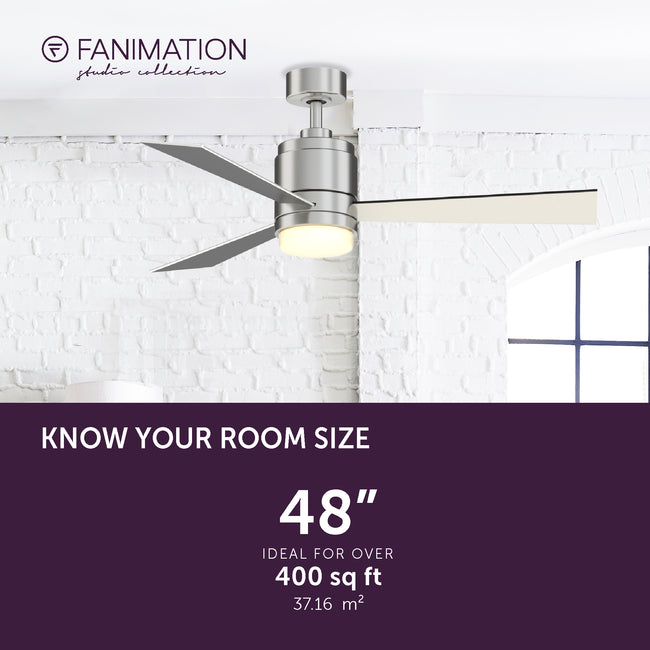 Fanimation LP8277LBN Pylon - 48 inch - BN with BL/GRY Blades and LED LK: room size guide [Fanimation-LP8277LBN|CUSTOM|4]