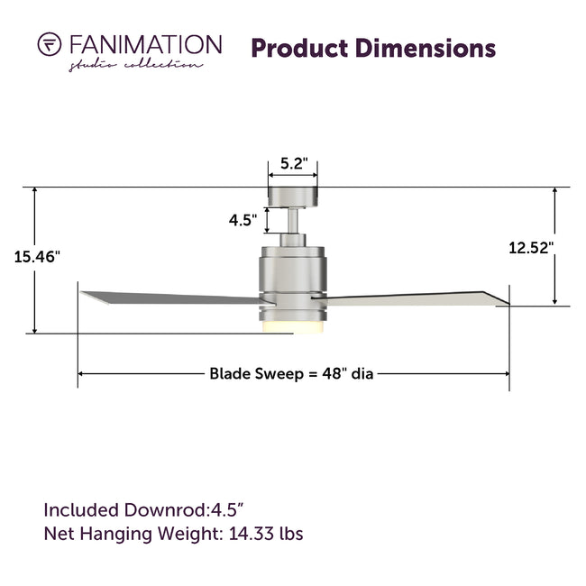 Fanimation LP8277LBN Pylon - 48 inch - BN with BL/GRY Blades and LED LK: product dimensions diagram [Fanimation-LP8277LBN|CUSTOM|5]