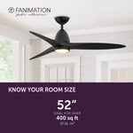 Fanimation LP8333LBL Prop - 52 inch - BL with BL Blade and LED LK: room size guide [Fanimation-LP8333LBL|CUSTOM|4]