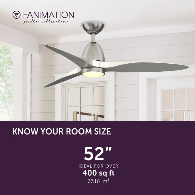 Fanimation LP8333LBN Prop - 52 inch - BN with BN Blade and LED LK: room size guide [Fanimation-LP8333LBN|CUSTOM|4]