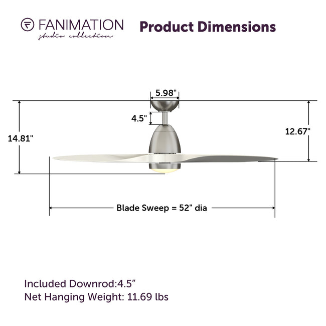 Fanimation LP8333LBN Prop - 52 inch - BN with BN Blade and LED LK: product dimensions diagram [Fanimation-LP8333LBN|CUSTOM|5]