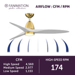 Fanimation LP8333LBS Prop - 52 inch - BS with MW Blade and LED LK: airflow CFM and RPM chart [Fanimation-LP8333LBS|CUSTOM|6]