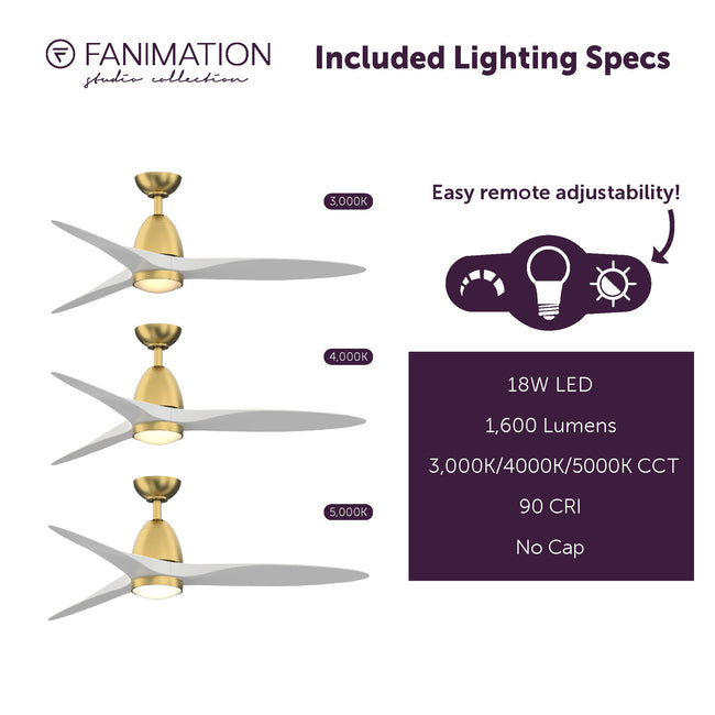 Fanimation LP8333LBS Prop - 52 inch - BS with MW Blade and LED LK: included lighting specs [Fanimation-LP8333LBS|CUSTOM|7]