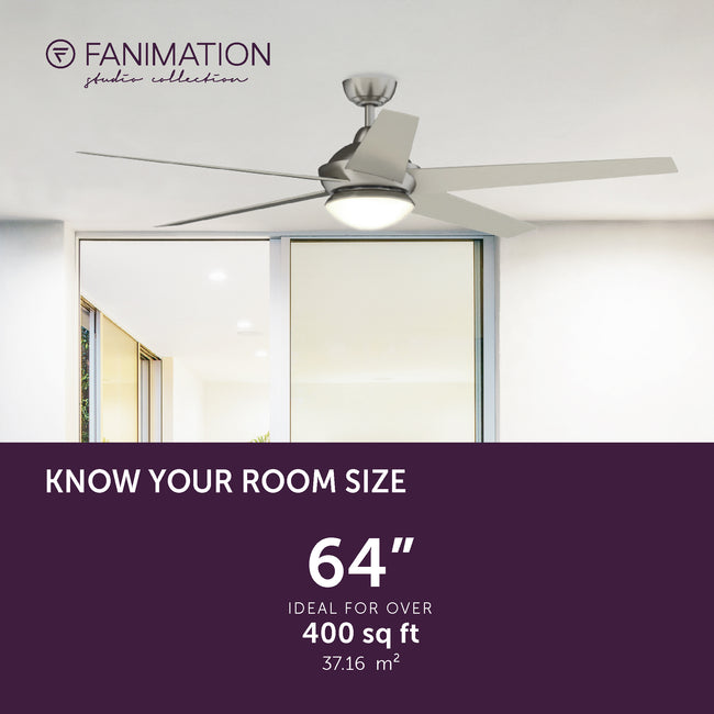 Fanimation LP8359LBN Covert - 64 inch - BN with GRY Blades and LED LK: room size guide [Fanimation-LP8359LBN|CUSTOM|4]