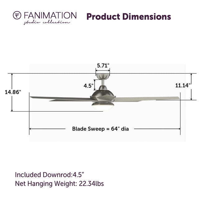 Fanimation LP8359LBN Covert - 64 inch - BN with GRY Blades and LED LK: product dimensions diagram [Fanimation-LP8359LBN|CUSTOM|5]