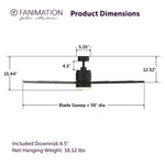 Fanimation LP8377LBL Blitz - 56 inch - BL with BL Blades and LED LK: product dimensions diagram [Fanimation-LP8377LBL|CUSTOM|5]