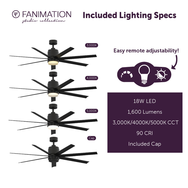 Fanimation LP8377LBL Blitz - 56 inch - BL with BL Blades and LED LK: included lighting specs [Fanimation-LP8377LBL|CUSTOM|7]