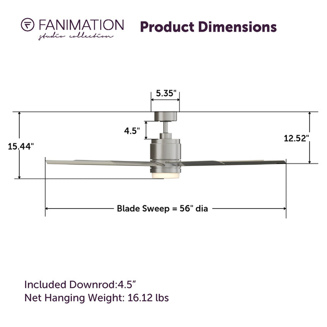 Fanimation LP8377LBN Blitz - 56 inch - BN with GRY Blades and LED LK: product dimensions diagram [Fanimation-LP8377LBN|CUSTOM|5]