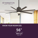 Fanimation LP8377LGR Blitz - 56 inch - GR with WE Blades and LED LK: room size guide [Fanimation-LP8377LGR|CUSTOM|4]