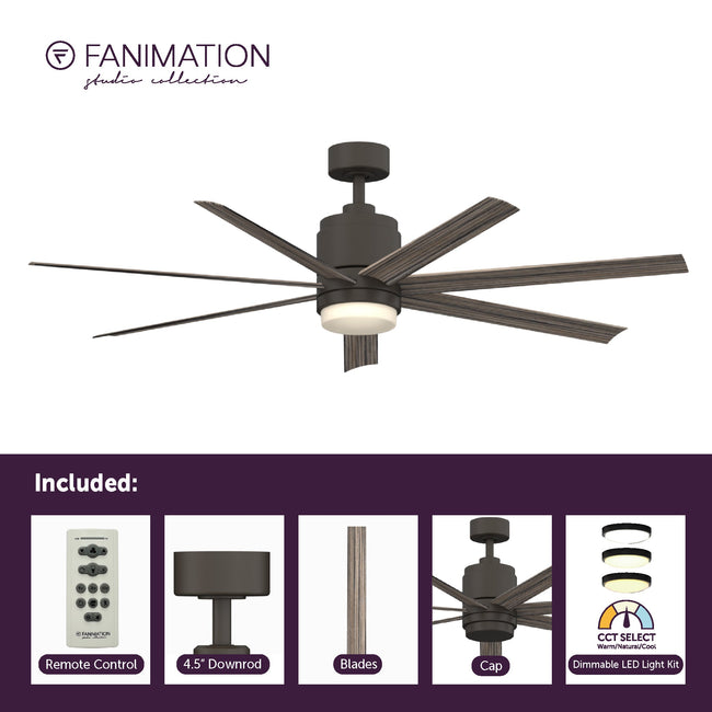 Fanimation LP8377LGR Blitz - 56 inch - GR with WE Blades and LED LK: what's included card [Fanimation-LP8377LGR|CUSTOM|2]