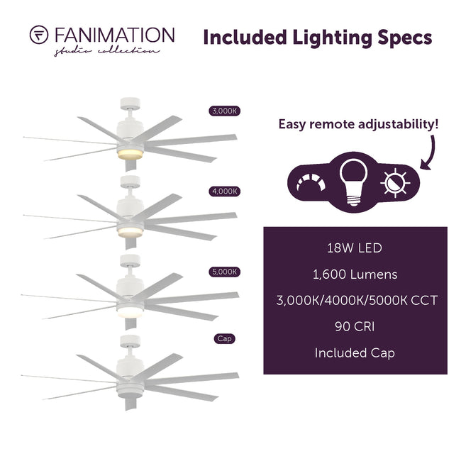 Fanimation LP8377LMW Blitz - 56 inch - MW with MW Blades and LED LK: included lighting specs [Fanimation-LP8377LMW|CUSTOM|7]