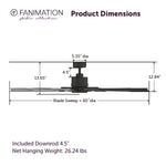 Fanimation LP8543LBL Kindred - 60 inch - BL with BL Blades and LED LK: product dimensions diagram [Fanimation-LP8543LBL|CUSTOM|5]