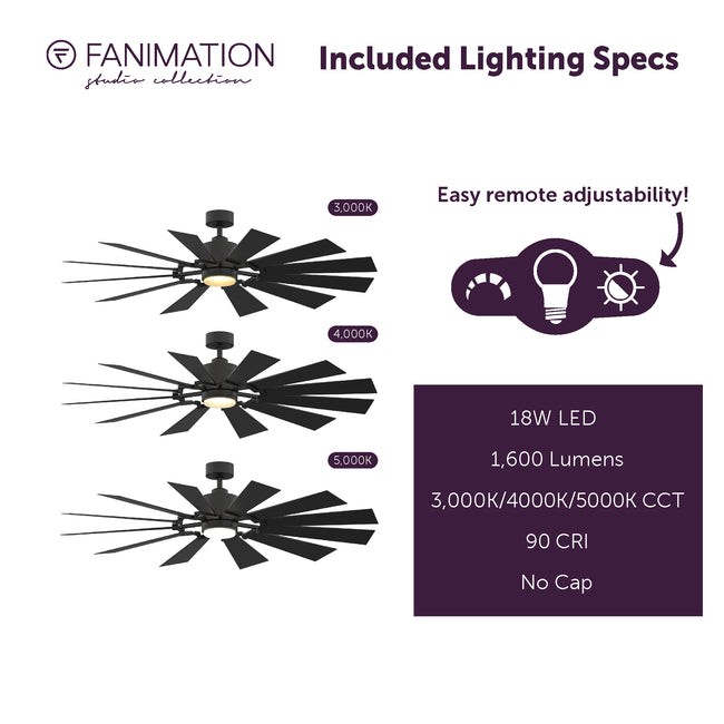 Fanimation LP8543LBL Kindred - 60 inch - BL with BL Blades and LED LK: included lighting specs [Fanimation-LP8543LBL|CUSTOM|7]