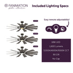 Fanimation LP8543LGR Kindred - 60 inch - GR with WE Blades and LED LK: included lighting specs [Fanimation-LP8543LGR|CUSTOM|7]