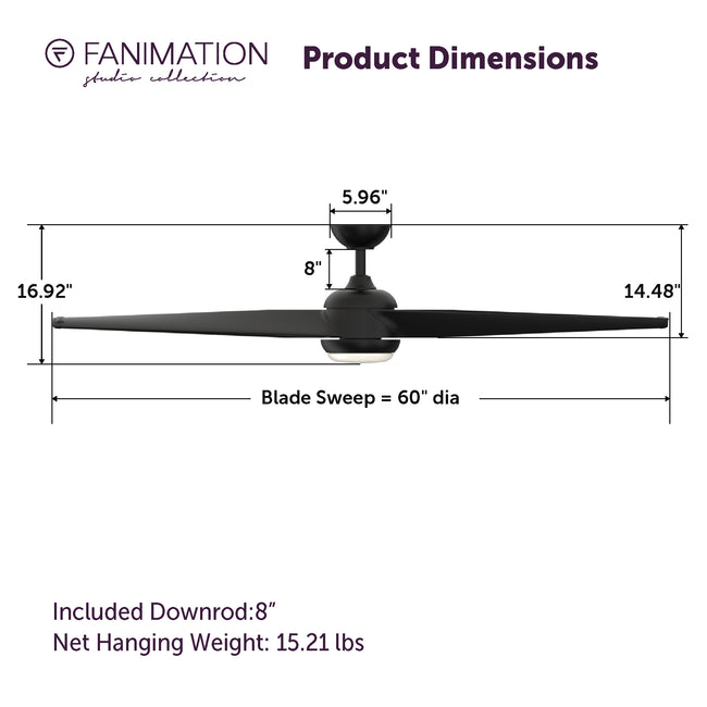 Fanimation LP8551LBL TwoFold - 60 inch - BL with BL Blades and LED LK: product dimensions diagram [Fanimation-LP8551LBL|CUSTOM|5]