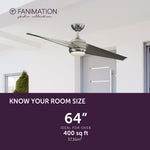 Fanimation LP8551LBN TwoFold - 60 inch - BN with GRY Blades and LED LK: room size guide [Fanimation-LP8551LBN|CUSTOM|4]