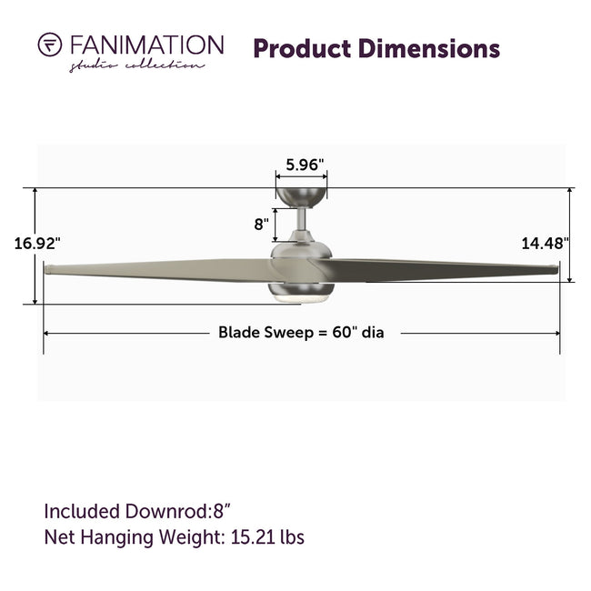 Fanimation LP8551LBN TwoFold - 60 inch - BN with GRY Blades and LED LK: product dimensions diagram [Fanimation-LP8551LBN|CUSTOM|5]