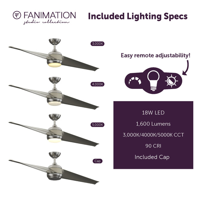 Fanimation LP8551LBN TwoFold - 60 inch - BN with GRY Blades and LED LK: included lighting specs [Fanimation-LP8551LBN|CUSTOM|7]