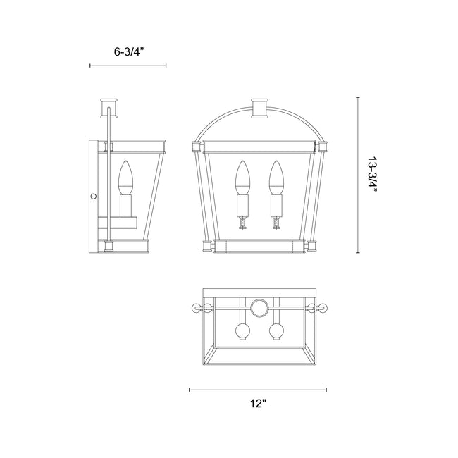 Manor 13" 2-Light Wall and Vanity Light - dimension drawing [Alora-WV312202UB|CUSTOM|1]