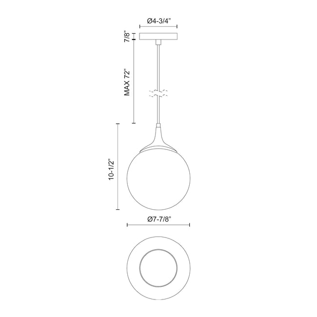 Nouveau 8" Pendant - dimension drawing 2 [Alora-PD505108AGOP|CUSTOM|2]