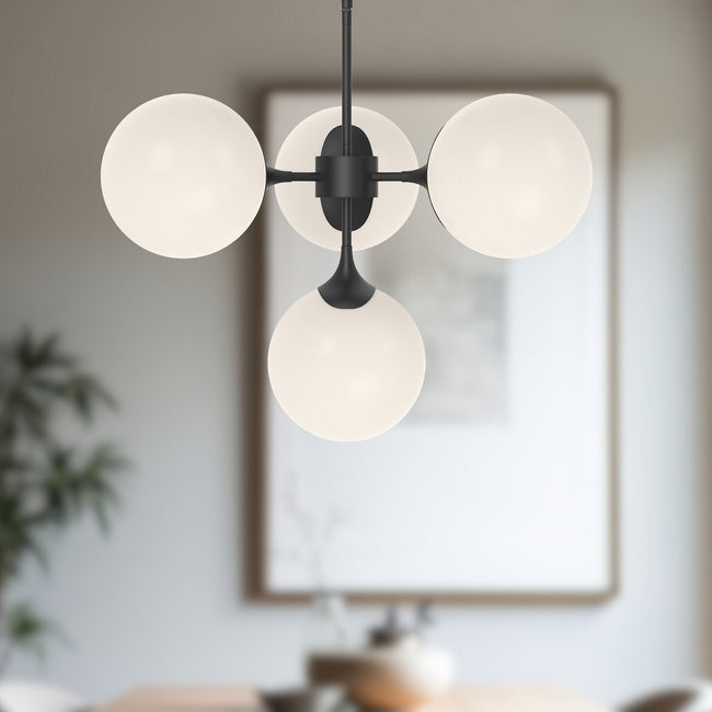 Nouveau Chandelier - room setting, Matte Black/Opal Matte Glass [Alora-CH505426MBOP|CUSTOM|1]