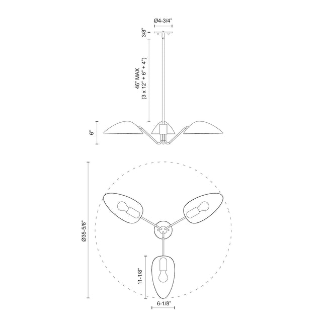 Oscar Pendant - dimension drawing 2 [Alora-PD550336MBAG|CUSTOM|2]