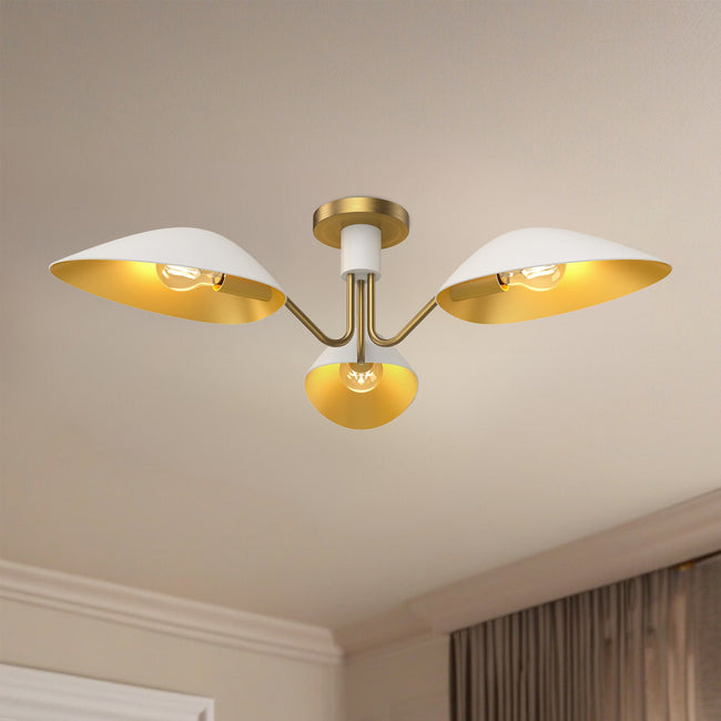 Oscar 32" 3-Light Semi-Flush Mount - room setting, Aged Gold/White [Alora-SF550332WHAG|CUSTOM|1]