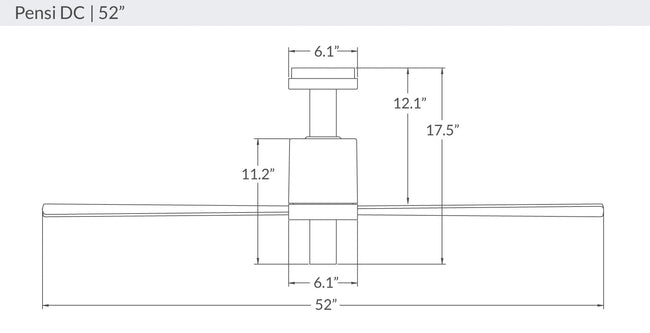 Modern Fan Co Pensi DC 52" Ceiling Fan - Damp Rated - dimension drawing (PEN-52-LineDrawing.jpg) [Modern Fan Co-PEN-AA-52-AL-NL-WC|CUSTOM|11]