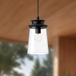 Quincy 6" Outdoor Pendant - room setting, Clear Bubble Glass/Textured Black [Alora-EP533006BKCB|CUSTOM|3]