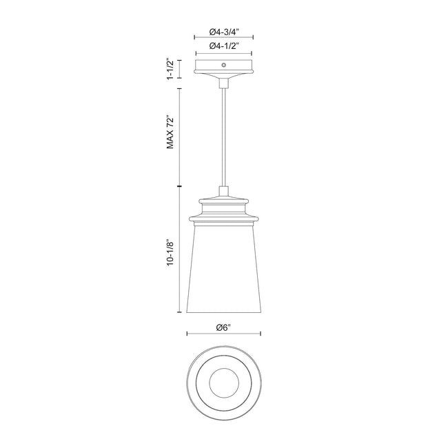 Quincy 6" Outdoor Pendant - dimension drawing 2 [Alora-EP533006BKCB|CUSTOM|2]
