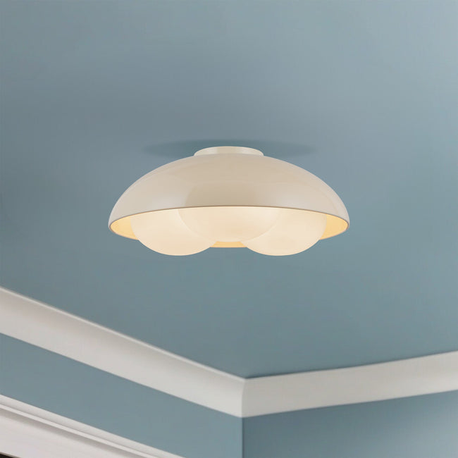 Robyn 16" 3-Light Flush Mount - room setting, Pearl White/Opal Glass [Alora-FM495316PWOP|CUSTOM|1]