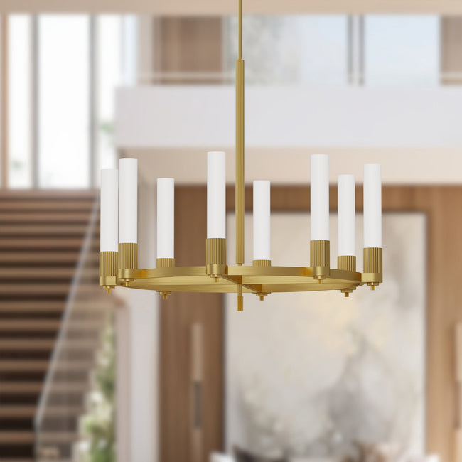 Rue 38" 8-Light Chandelier - room setting, Brushed Gold [Alora-CH416108BG|CUSTOM|3]